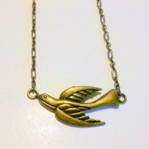 Brass Tone Flying Bird Necklace